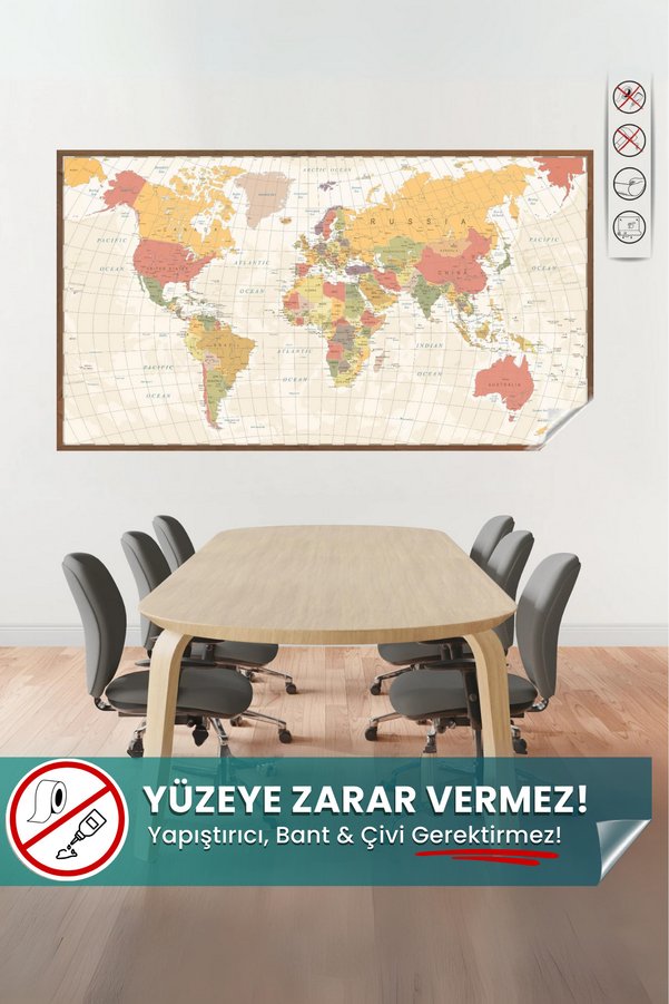 Pi Papers Renkli Dünya Haritası Eğitici Ve Öğretici Çocuk ve Oyun Odası Duvar Sticker Akıllı Kağıt Harita