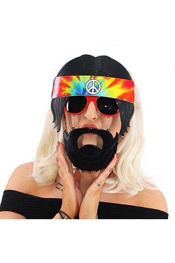 Go İthalat Si̇yah Saçlı Bandana Tasarımlı Hi̇ppi̇ Parti̇ Gözlüğü 26X18 Cm (4130)