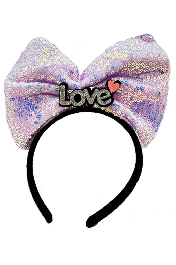Go İthalat Led Işıklı 3 Farklı Fonksi̇yonda Yanan Gümüş Love Yazılı Li̇la Fi̇yonk Taç 20X17 Cm (4130)