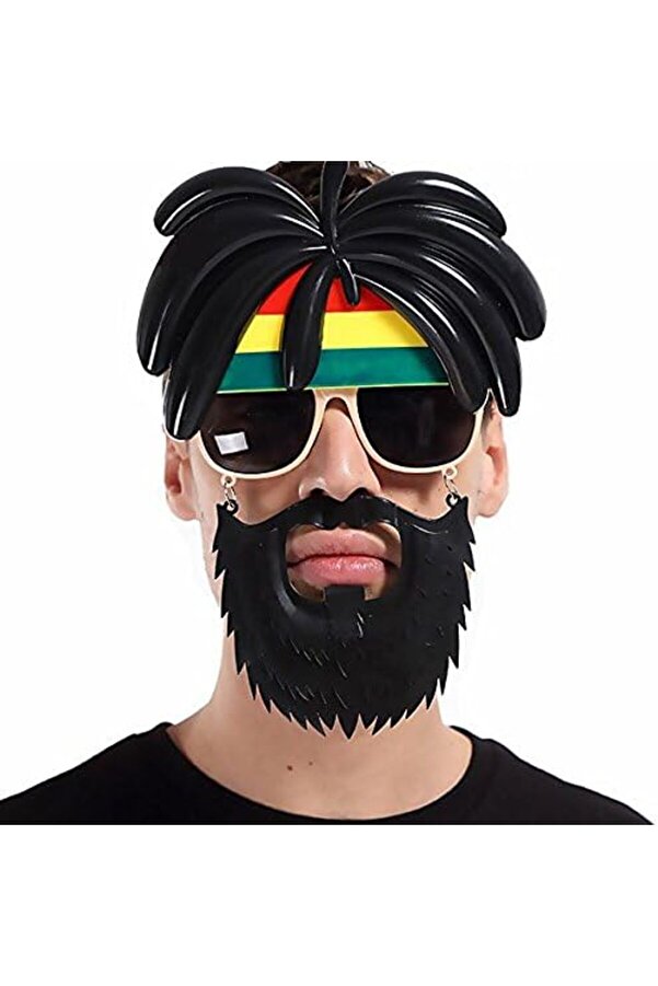 Go İthalat Rasta Peruklu Rasta Sakallı Bob Marley Bıyıklı Parti̇ Gözlüğü 27X18 Cm (4130)