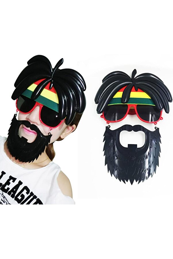 Go İthalat Rasta Peruklu Rasta Sakallı Bob Marley Bıyıklı Parti̇ Gözlüğü 27X18 Cm (4130)