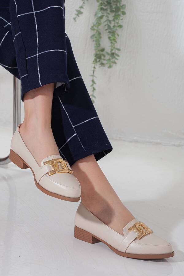 Gult Kadın Metal Detaylı Loafer Babet Bej