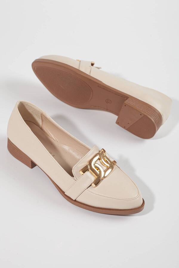 Gult Kadın Metal Detaylı Loafer Babet Bej