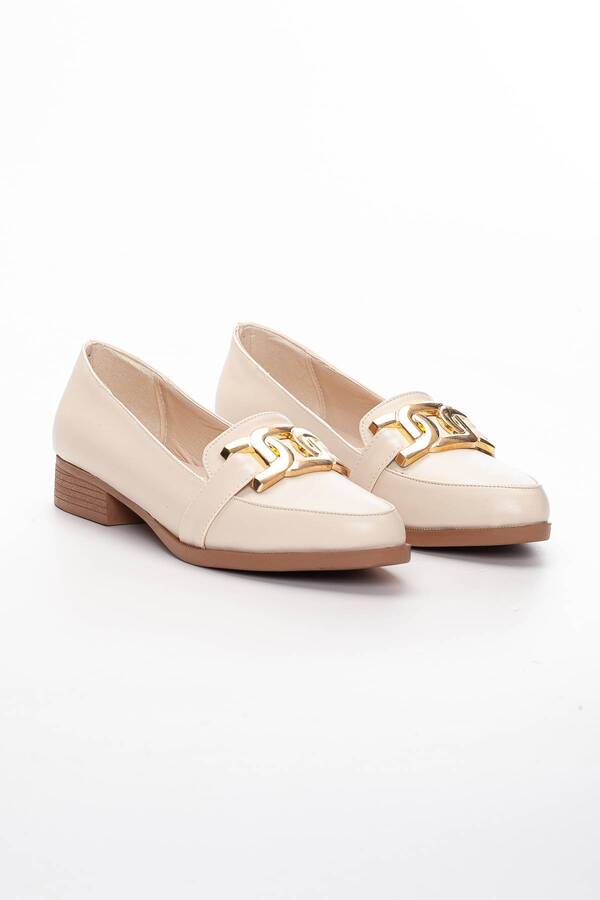 Gult Kadın Metal Detaylı Loafer Babet Bej