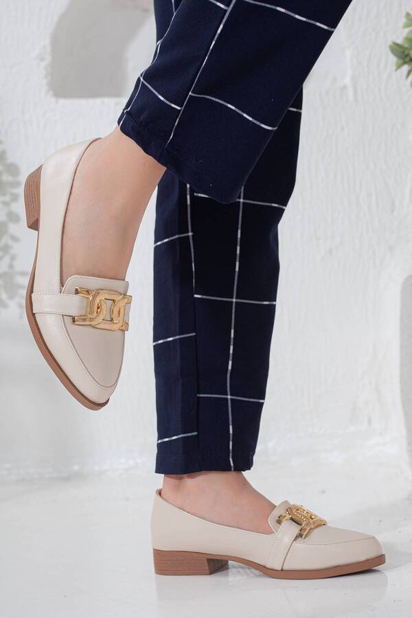 Gult Kadın Metal Detaylı Loafer Babet Bej