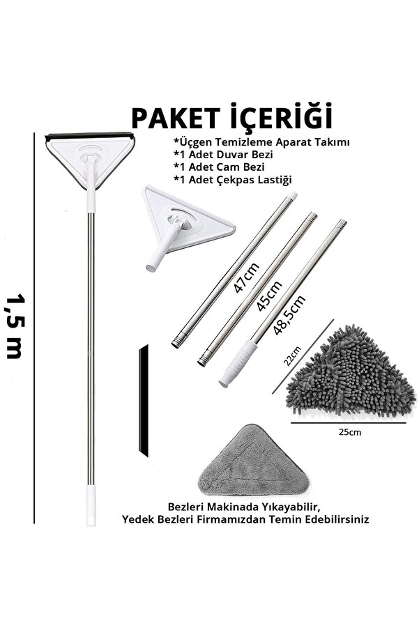 Go İthalat Üçgen Mop Cam Duvar Tavan Fayans Parke Temi̇zleyi̇ci̇ Mop (4457)