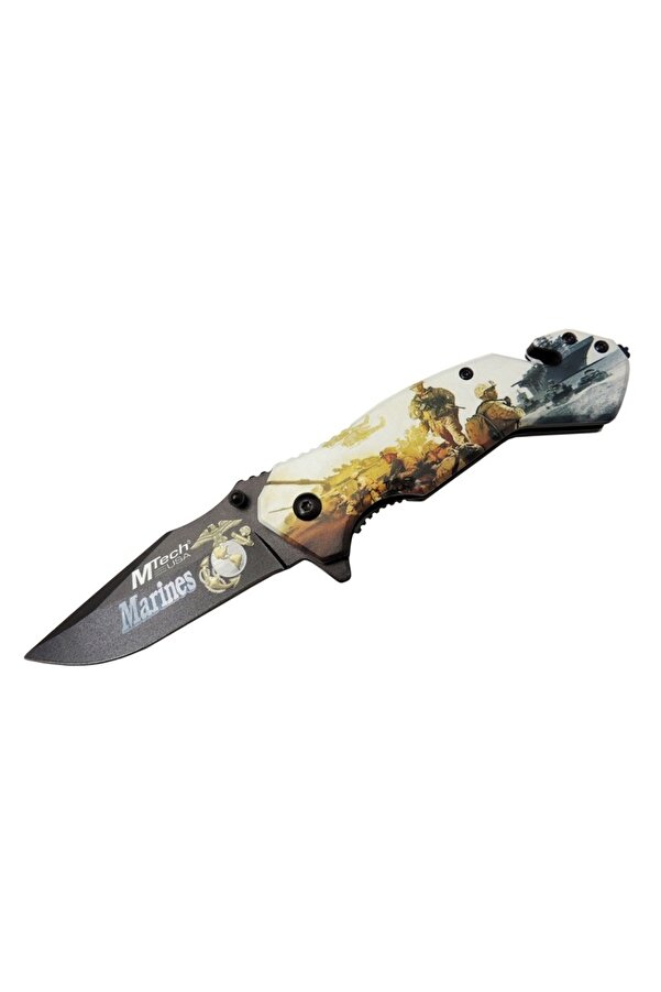 4 23 2 Mari̇nes Kurtarma / Kamp Çakı 20Cm - Yarı Otomati̇k, Cam Kırma Ve İp Kesme Aparatlı