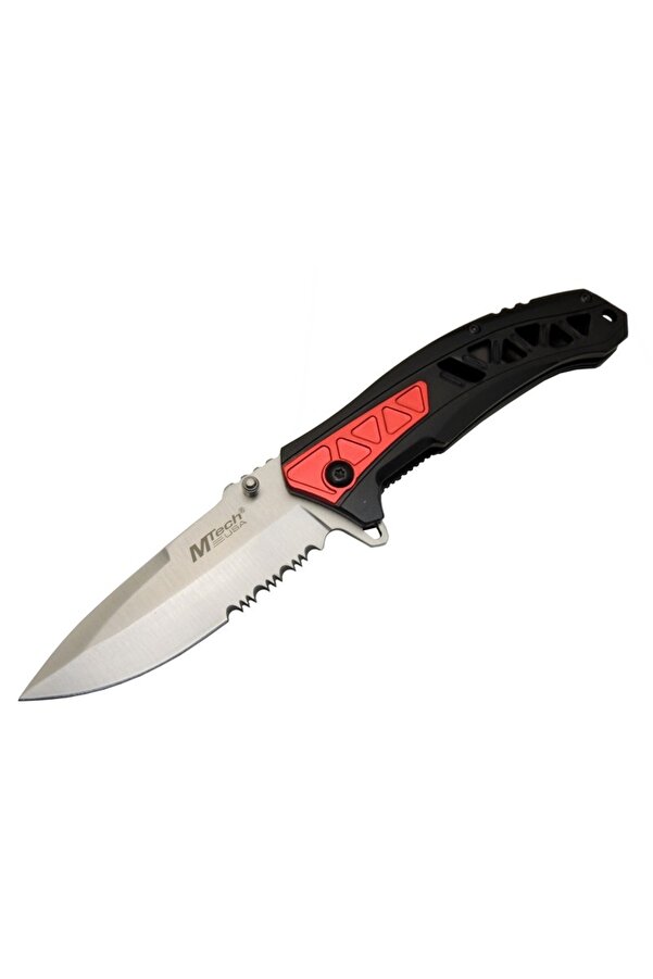 4192 Kırmızı Kamp Çakı 21Cm - Yarı Otomati̇k, Testere Detaylı, Desenli̇ Sap