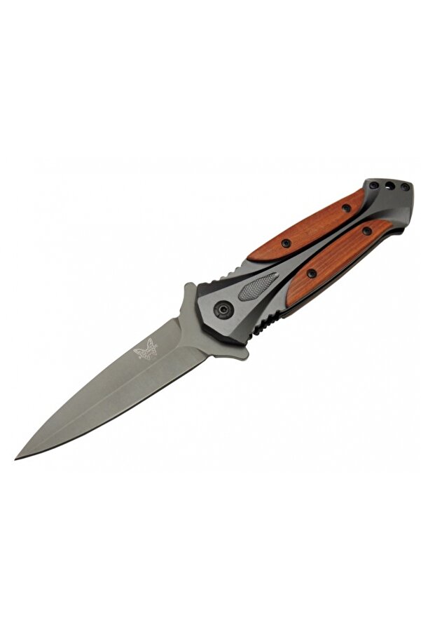 Benchmade Da27B Gri̇ Si̇vri̇ Kamp Çakı 20Cm - Yarı Otomati̇k, Kutulu, Ahşap - Metal Sap
