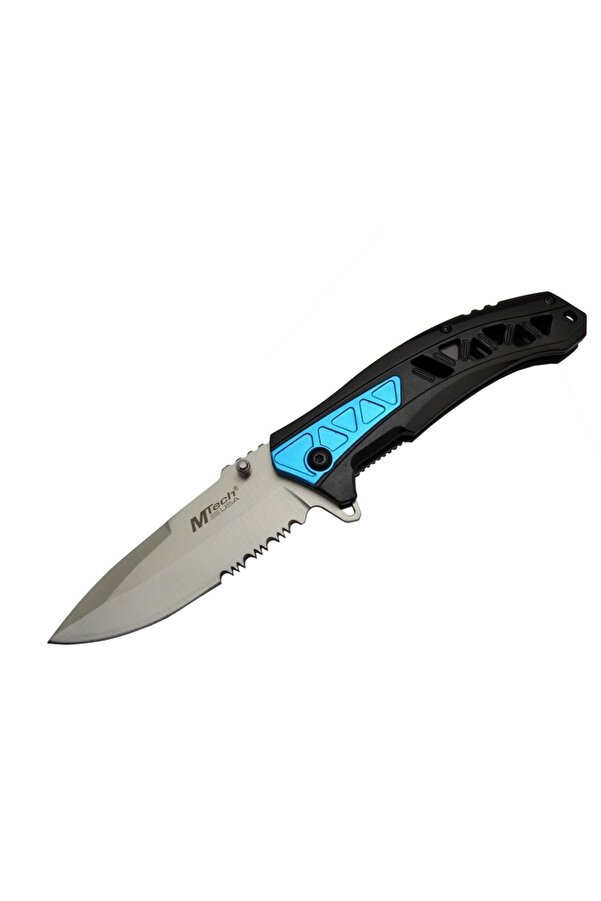 4193 Mavi̇ Kamp Çakı 21Cm - Yarı Otomati̇k, Testere Detaylı, Desenli̇ Sap