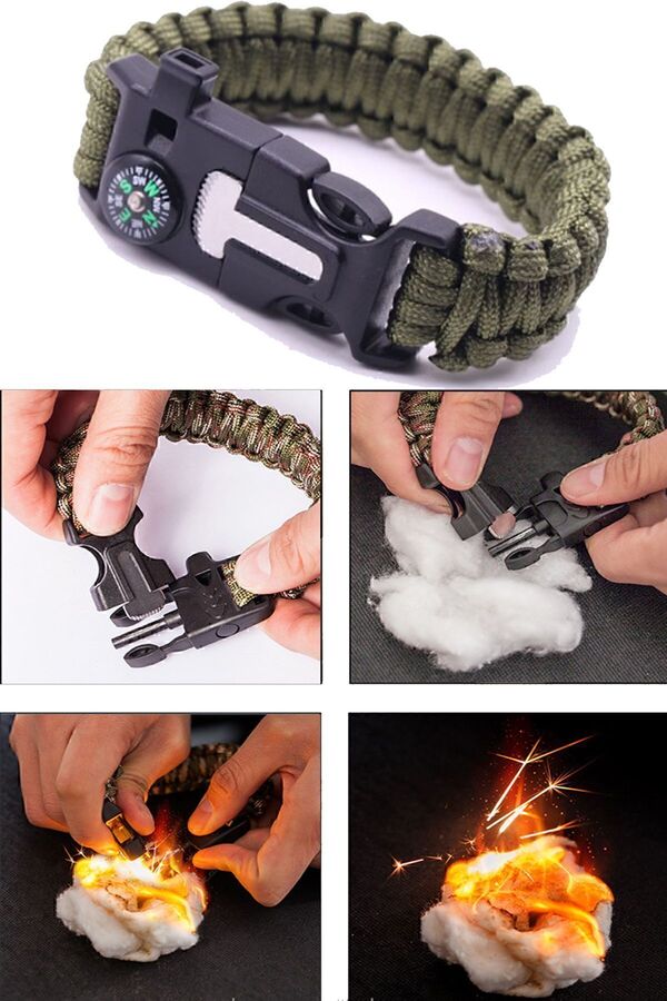 Genel Markalar Survival Pusulalı Hayatta Kalma Bilekliği Kamp Bileklik Düdük Çok Amaçlı Outdoor Aksesuar Kit Askeri