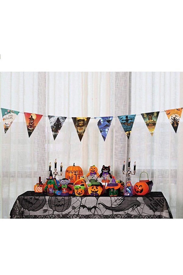 Go İthalat Cadılar Bayramı Halloween Flama Bayrak Banner Süs 8 Li̇ 3 Metre (4107)