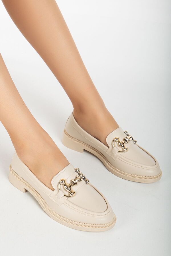 Gult Kadın Metal Detaylı Loafer Babet Nude