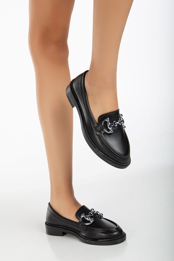 Gult Kadın Metal Detaylı Loafer Babet Si̇yah