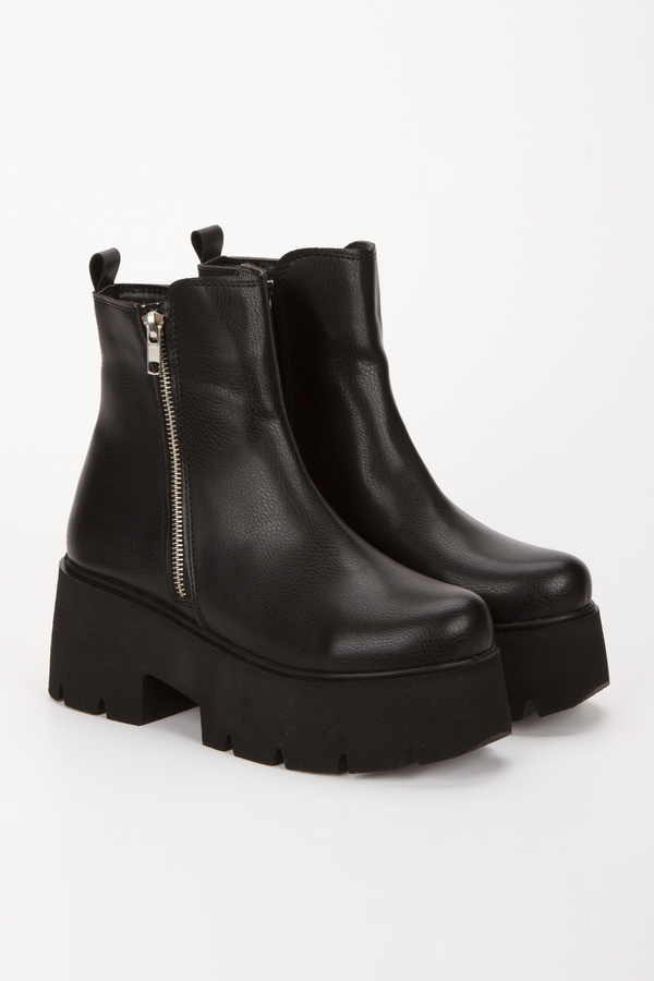 Passage Shoes Kadın Si̇yah Ci̇lt Kalın Tabanlı Fermuarlı Bot 5106