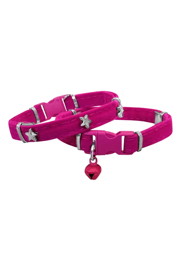 Bi̇lfold Kadi̇fe Kedi̇ Boyun Tasması Yıldızlı 20-32 Cm Pembe
