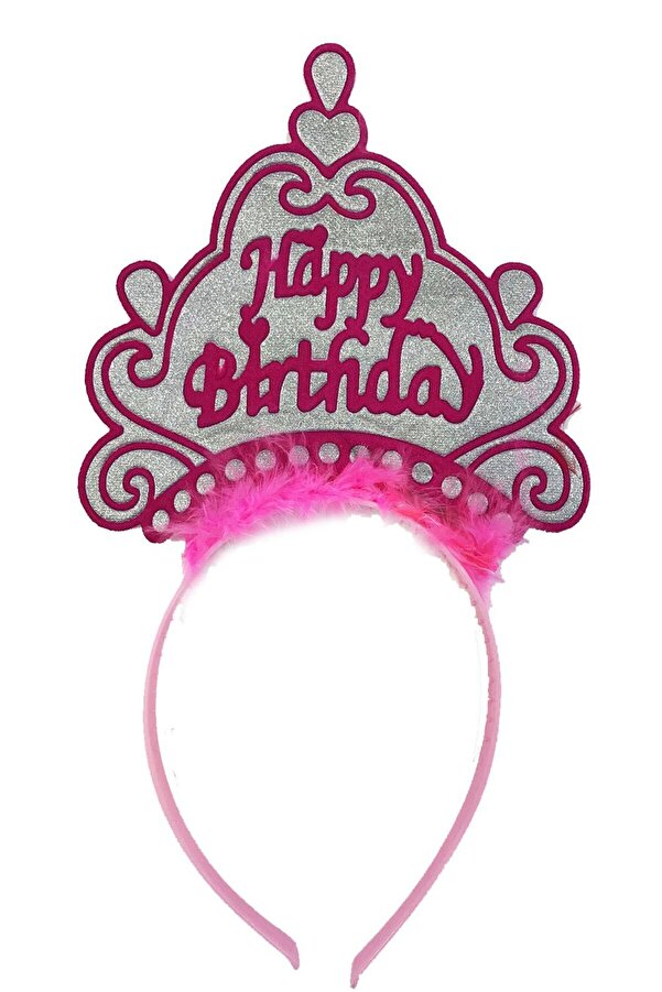 Evi̇mdeyokyok Happy Bi̇rthday Neon Pembe Renk Doğum Günü Tacı 24X15 Cm