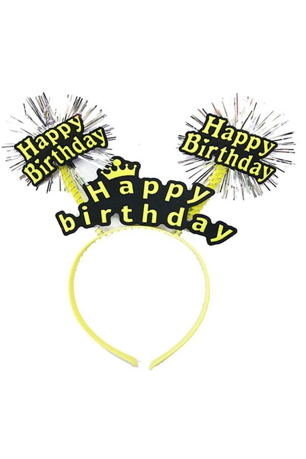 Evi̇mdeyokyok Happy Bi̇rthday Püsküllü Neon Sarı Renk Doğum Günü Tacı 22X19 Cm