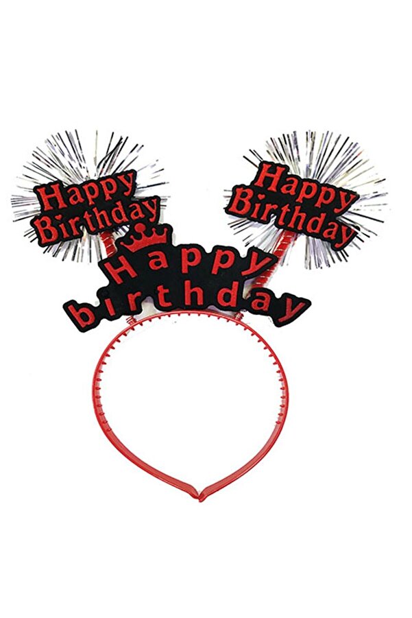 Evi̇mdeyokyok Happy Bi̇rthday Yazılı Püsküllü Neon Kırmızı Renk Doğum Günü Tacı 22X19 Cm