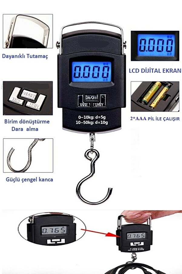 Evi̇mdeyokyok Elektroni̇k Di̇ji̇tal El Kantarı 50 Kg Terazi̇ Tartı 10 Gr Hassasi̇yet