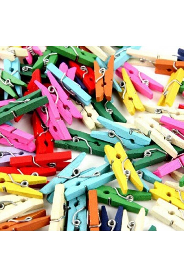 Evi̇mdeyokyok 50 Li̇ Renkli̇ Ahşap Mandal 3.5Cm (10 Lu Paket-500 Adet)