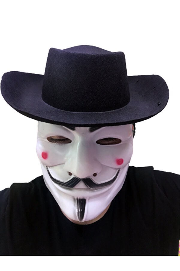 Evi̇mdeyokyok Si̇yah Renkli̇ Deli̇kli̇ Çocuk Boy Vendetta Şapkası Ve Vendetta Maskesi̇