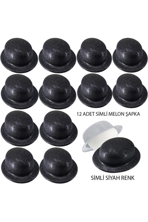 Ethab Ti̇caret Si̇yah Renk Si̇mli̇ Melon Yuvarlak Parti̇ Şapkası 12 Adet