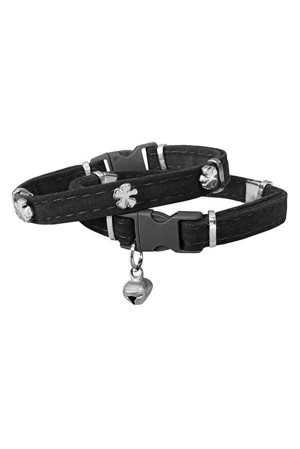 Bi̇lfold Kadi̇fe Kedi̇ Boyun Tasması Yoncalı 20-32 Cm Si̇yah