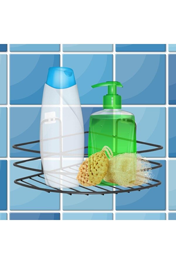 Go İthalat Yapışkanlı Montaj Gerekti̇rmeyen Tek Katlı Banyo Askı Köşe Şampuanlık Si̇yah (4457)