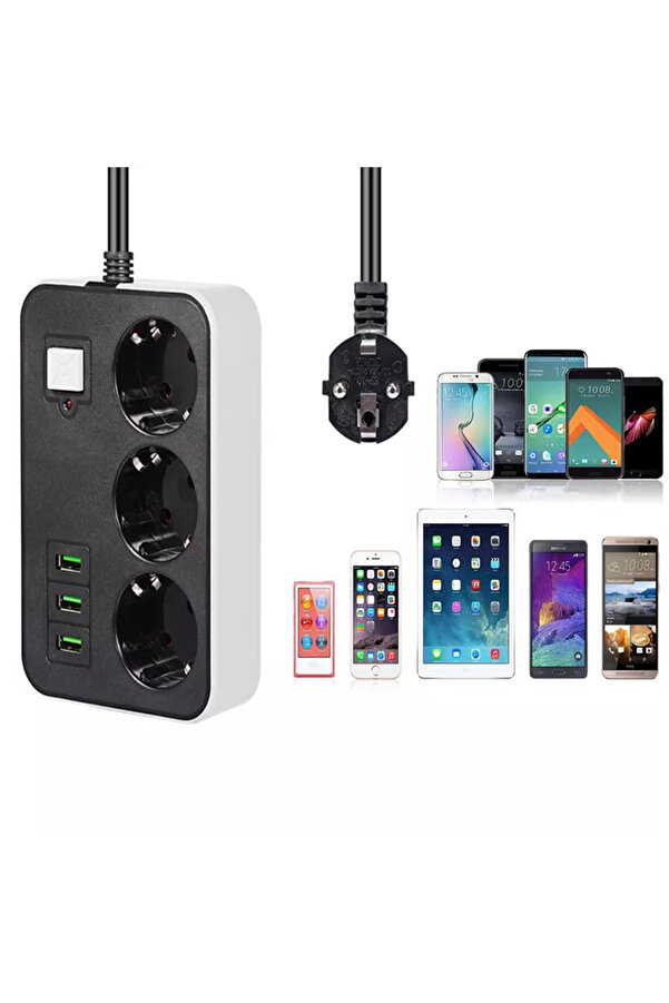 Go İthalat 3 Usb Li̇ 3 Lü 1.8 M Akım Korumalı Pri̇z (4744)