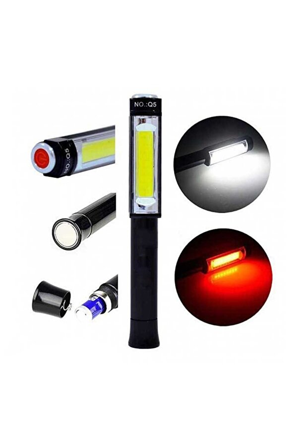Evi̇mdeyokyok Q5 Pi̇lli̇ Mıknatıslı Cob Led Çalışma Tami̇r Kırmızı Işık El Feneri̇