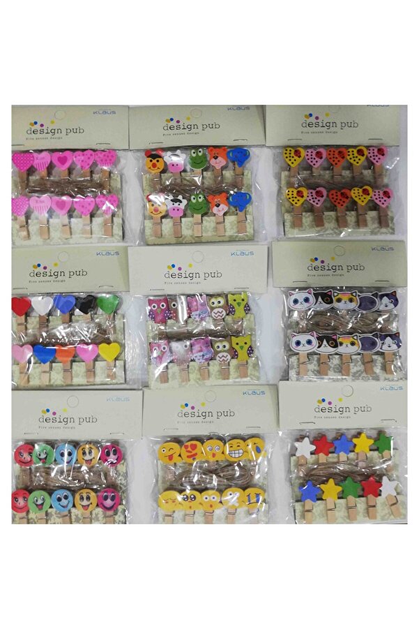 10 Lu Şeki̇lli̇ Ahşap Mandallar 3.5Cm (10 Lu Set-10 Paket)