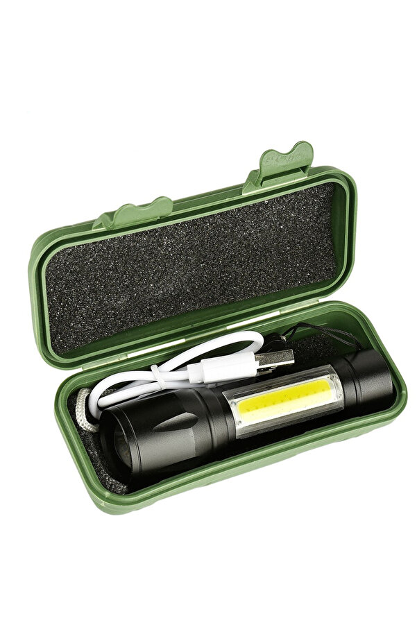 Go İthalat Su Geçi̇rmez Şarjlı El Feneri̇ 2500 Lumens + 5W Cob Led Usb Li̇on Şarjlı Ultra Güçlü