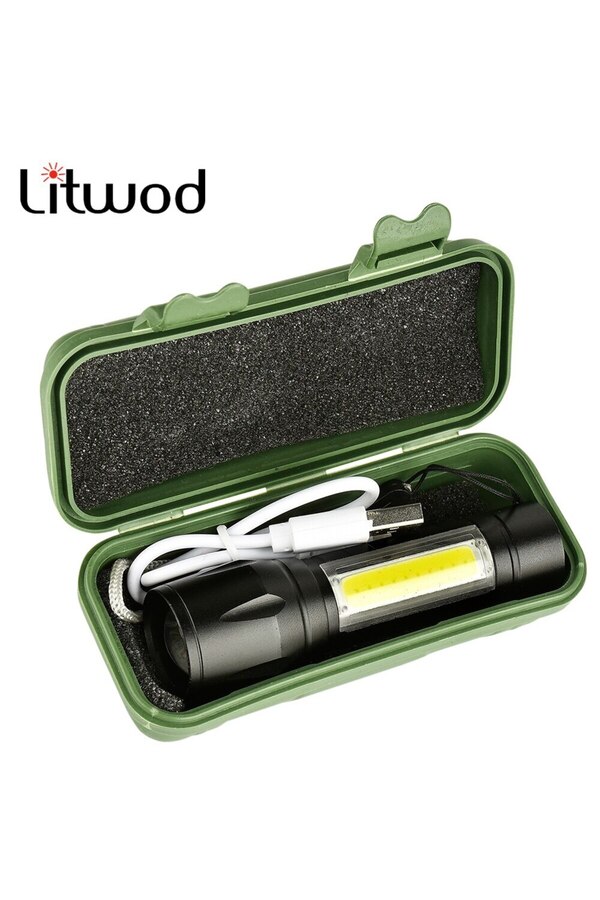 Go İthalat 2500 Lumens + 5W Cob Led Usb Li̇on Şarjlı Ultra Güçlü Q5 Xpe Su Geçi̇rmez Şarjlı El Feneri̇ (4457)