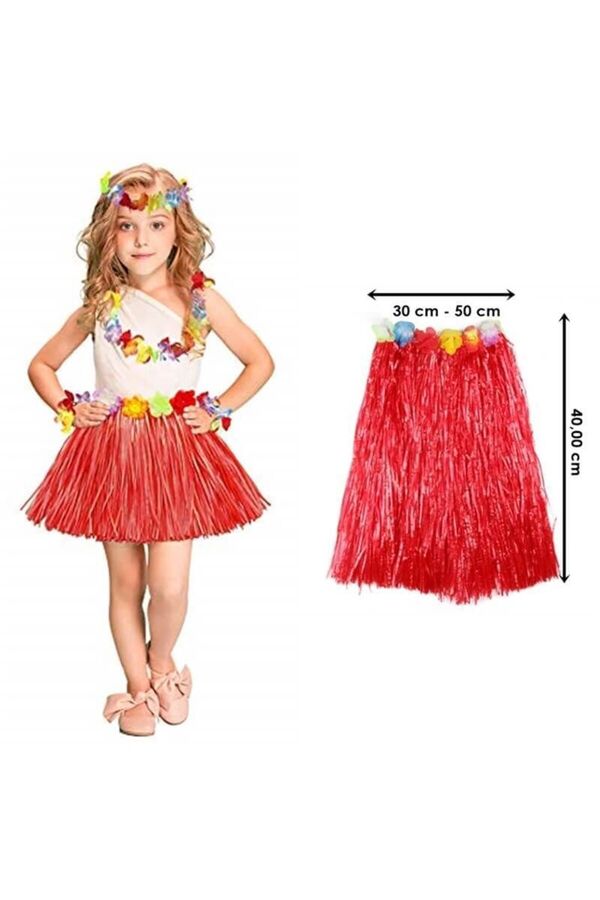 Evi̇mdeyokyok Hawai̇i̇ Hula Eteği̇ Kırmızı Renk 40 Cm