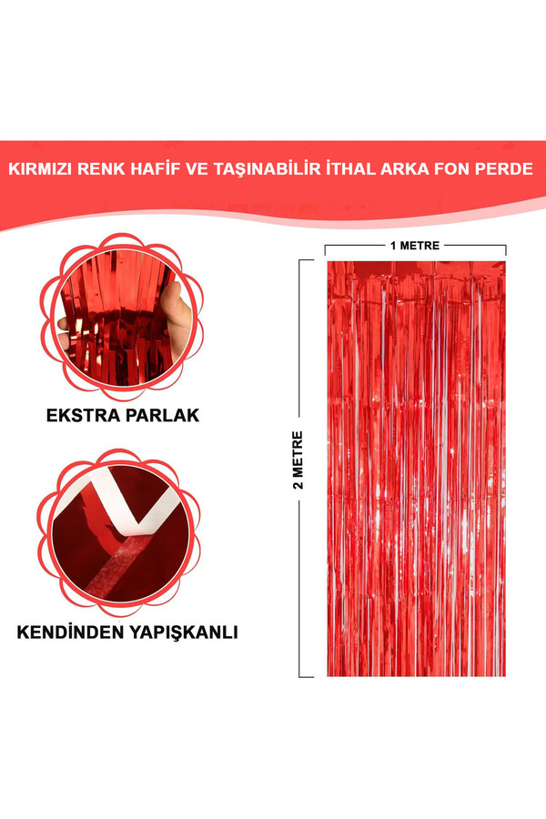Go İthalat Kırmızı Renk Ekstra Metali̇ze Parlak Saçaklı Arka Fon Perde İthal A Kali̇te 1X2 Metre (5258)