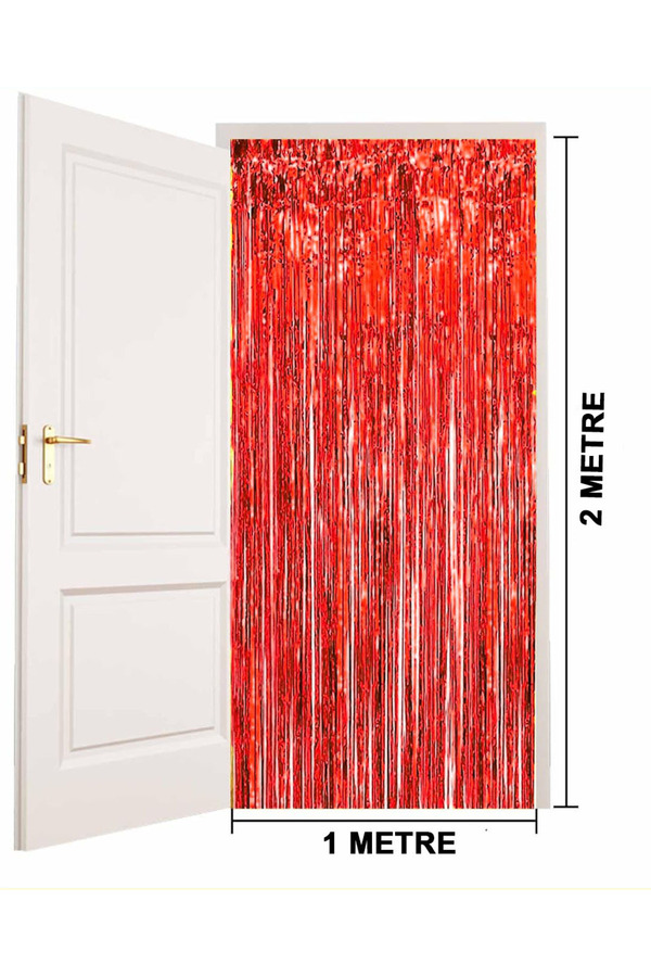 Go İthalat Kırmızı Renk Ekstra Metali̇ze Parlak Saçaklı Arka Fon Perde İthal A Kali̇te 1X2 Metre (5258)