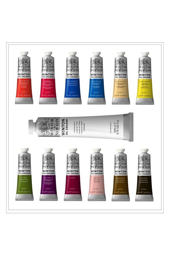 Winsor Newton Winsor & Newton Winton 12 Renk 37ml + 200 Ml. Titanium White Premium Yağlıboya Seti Winton 12+1