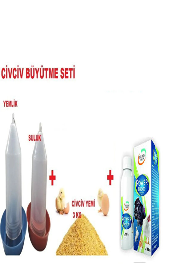 Yıldem Grup Ci̇vci̇v Büyütme Seti̇ ( Ci̇vci̇v Yemli̇k+Ci̇vci̇v Suluk+ Ci̇vci̇v Yemi̇ 3 Kg + Power Brood 100 Ml)