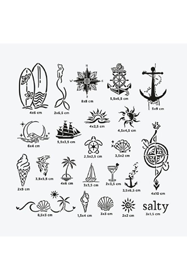 Ai̇rbrush Tattoo Sea Vi̇bes Ci̇ty Pack Geçi̇ci̇ Dövme Şablon Seti̇ 23 Desen Spreysi̇z Sadece Şablon