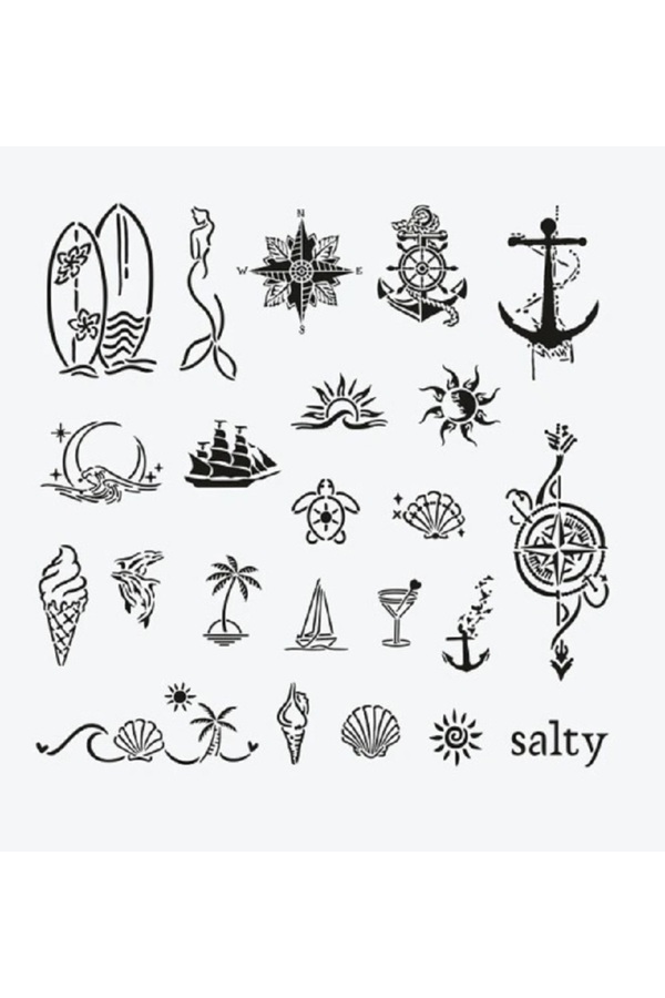 Ai̇rbrush Tattoo Sea Vi̇bes Ci̇ty Pack Geçi̇ci̇ Dövme Şablon Seti̇ 23 Desen Spreysi̇z Sadece Şablon