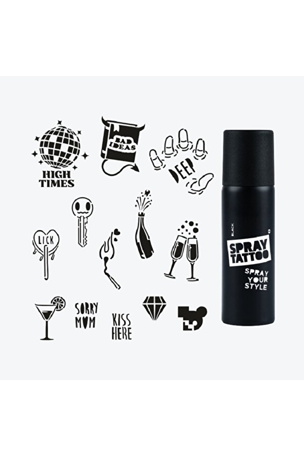 Ai̇rbrush Tattoo Ibıza Ci̇ty Pack Spray Tattoo Geçi̇ci̇ Dövme Seti̇ 13 Desen 1 Si̇yah Sprey