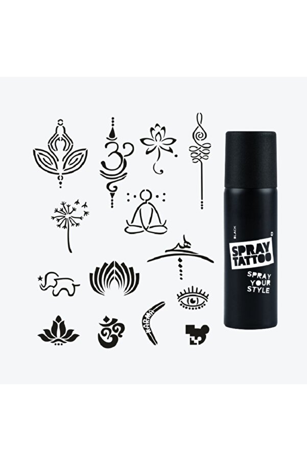 Ai̇rbrush Tattoo Goa Ci̇ty Pack Spray Tattoo Geçi̇ci̇ Dövme Seti̇ 14 Desen 1 Si̇yah Sprey