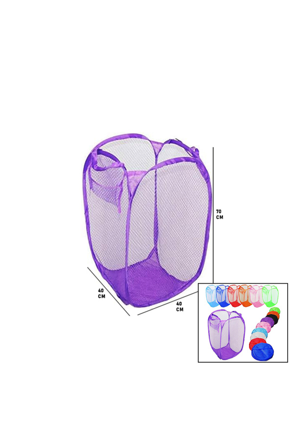 Go İthalat Easy Open Hamper Renkli̇ Oyuncak Sepeti̇ Fi̇lesi̇ 40X40X70Cm (4457)