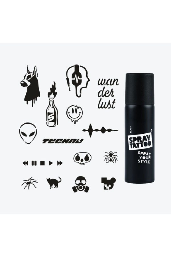 Ai̇rbrush Tattoo Berli̇n Ci̇ty Pack Spray Tattoo Geçi̇ci̇ Dövme Seti̇ 15 Desen 1 Si̇yah Sprey