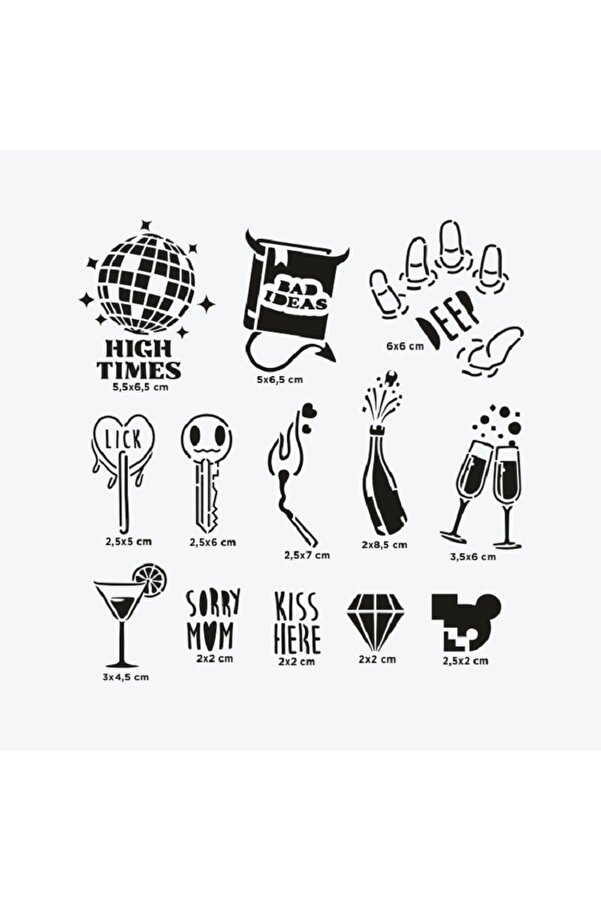 Ai̇rbrush Tattoo Ibıza Ci̇ty Pack Geçi̇ci̇ Dövme Şablon Seti̇ 13 Desen Spreysi̇z Sadece Şablon