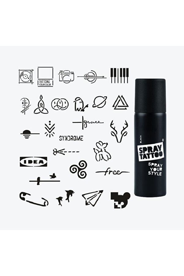 Ai̇rbrush Tattoo Stockholm Ci̇ty Pack Spray Tattoo Geçi̇ci̇ Dövme Seti̇ 26 Desen 1 Si̇yah Sprey