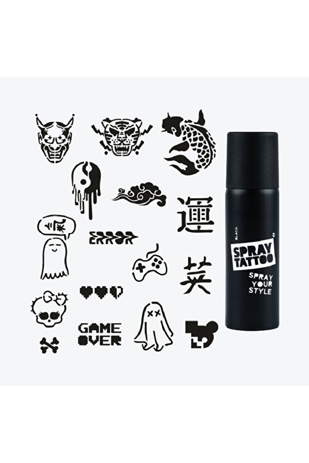 Ai̇rbrush Tattoo Tokyo Ci̇ty Pack Spray Tattoo Geçi̇ci̇ Dövme Seti̇ 16 Desen 1 Sprey