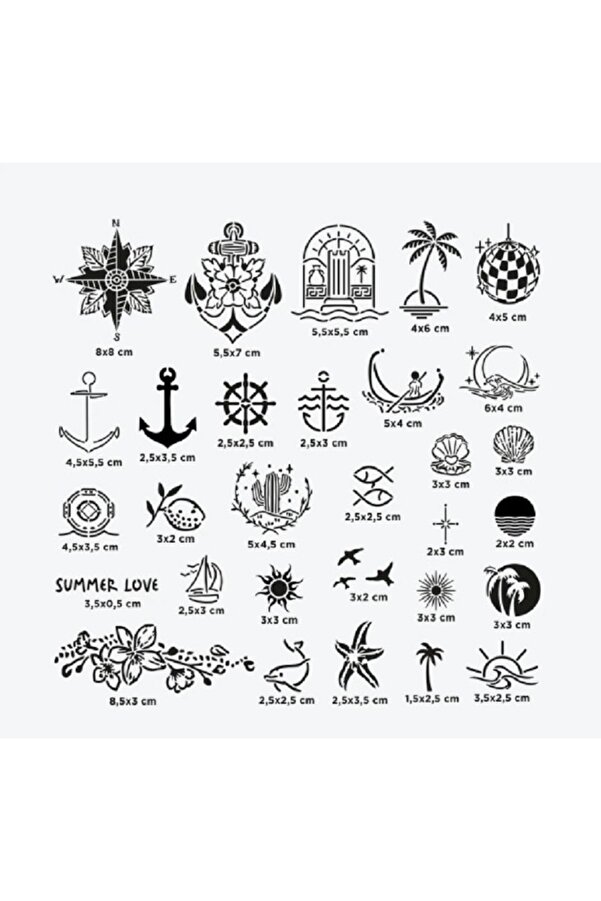 Ai̇rbrush Tattoo Bodrum Ci̇ty Pack Geçi̇ci̇ Dövme Şablon Seti̇ 30 Desen Spreysi̇z Sadece Şablon