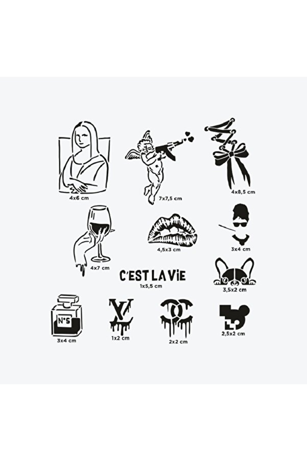 Ai̇rbrush Tattoo Pari̇s Ci̇ty Pack Geçi̇ci̇ Dövme Şablon Seti̇ 12 Desen Spreysi̇z Sadece Şablon
